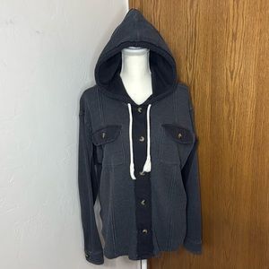 American Eagle steel blue waffle knit hooded Shacket XS